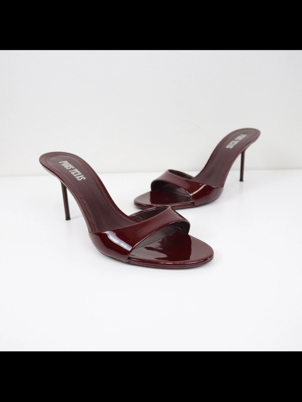 Paris Texas Lidia 70MM Leather Sandals Burgundy Heels Stilettos Size 40 US 10